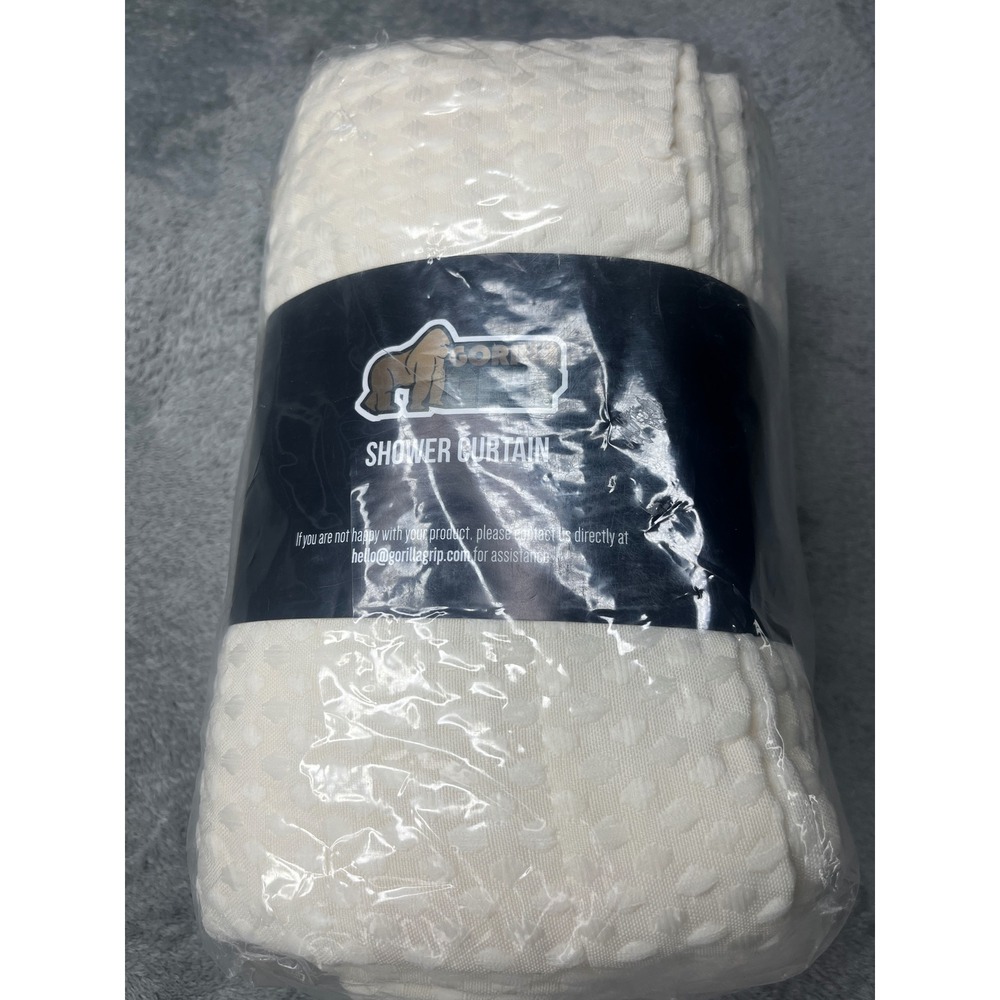Gorilla Grip Waffle Weave Shower Curtain Ivory 72x72 Textured Fabric NIP